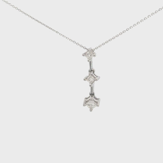 14k White Gold 3 Princess Cut DIamond Pendant