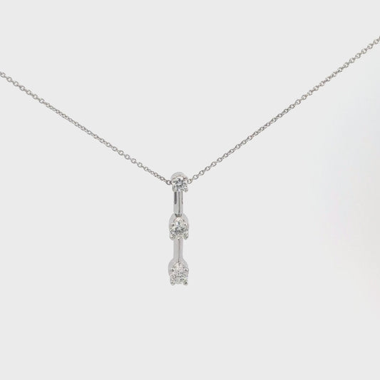 14k White Gold 3 Round Diamond Past Present Future Pendant