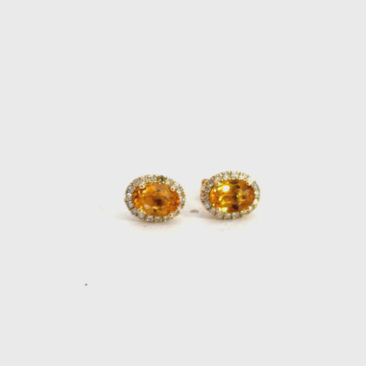 14k Yellow Gold Citrine & Diamond Earrings