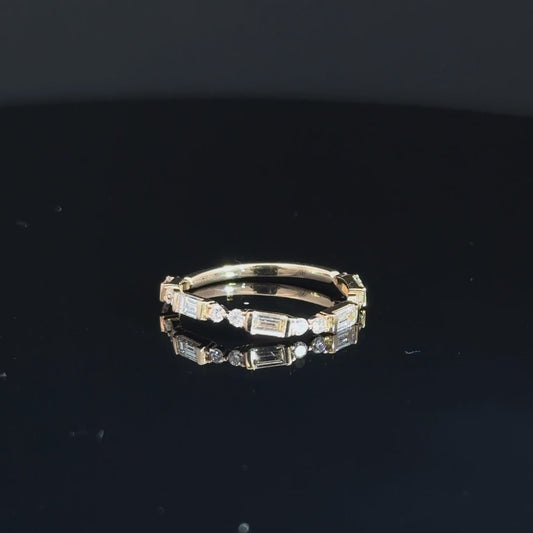 14k Yellow Gold Baguette & Round Diamond Band .62cttw