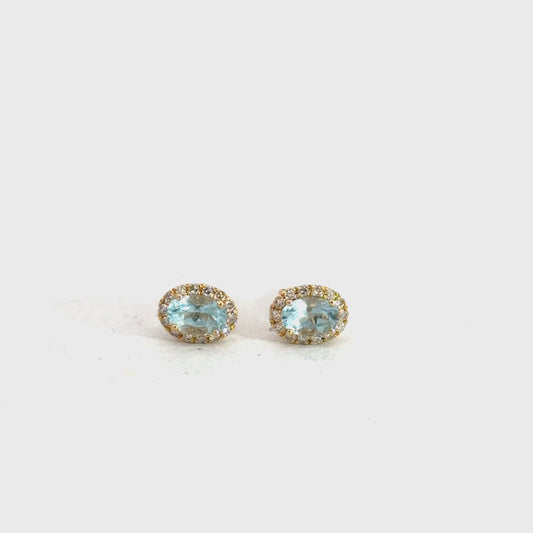 14k Yellow Gold Aquamarine & Diamond Earrings