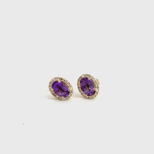 14k Yellow Gold Amethyst & Diamond Earrings