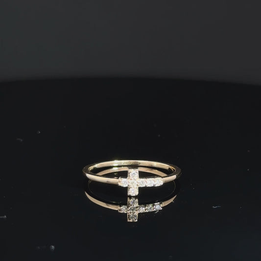 14k Yellow Gold Diamond Cross Ring