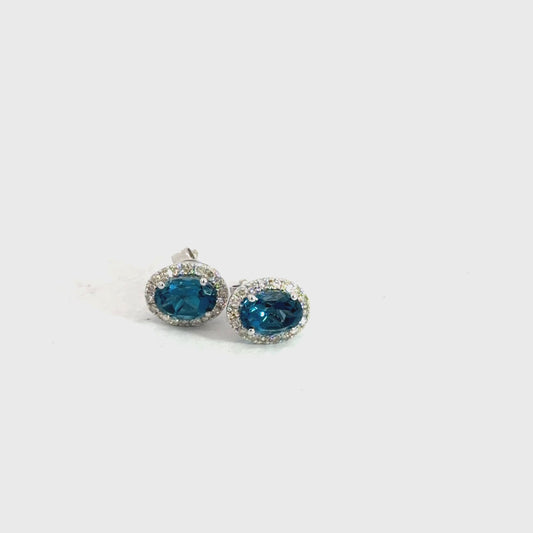 14k White Gold Blue Topaz & Diamond Earrings