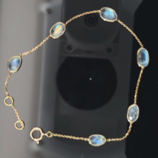 18k Yellow Gold Rainbow Moonstone Bracelet