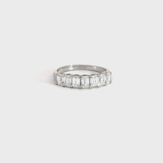 Lady's 14k White Gold Lab Grown Emerald Cut Band 1.17cttw