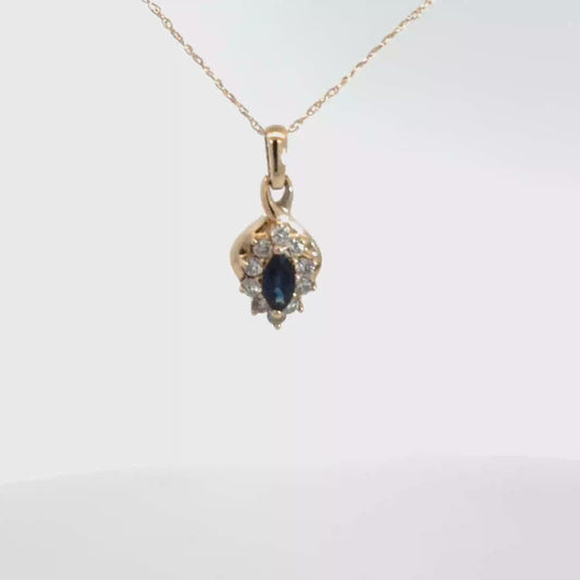14K Yellow Gold Diamond & Sapphire Pendant