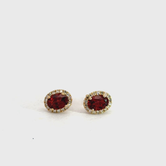 14k Yellow Gold Garnet & Diamond Earrings